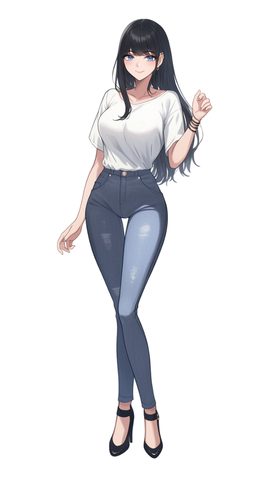 黒髪ロングのシンプル少女の立ち絵